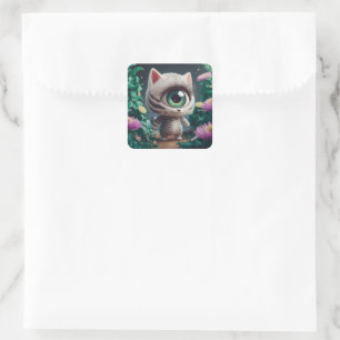 Surrealistisch One Eyed Zebra Kat Vierkante Sticker