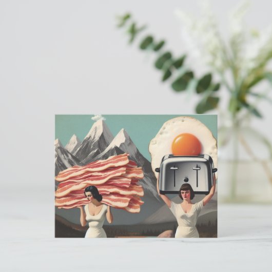Surrealistisch ontbijt dames in de bergen briefkaart (Staand voorkant)