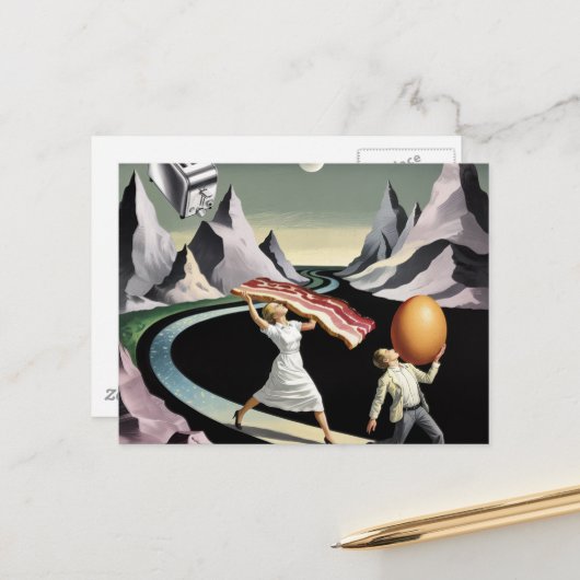 Surrealistisch ontbijt mensen briefkaart (Voorkant / Achterkant in situ)