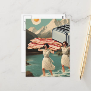 Surrealistisch ontbijt Mensen Giant Toaster en Bac Briefkaart