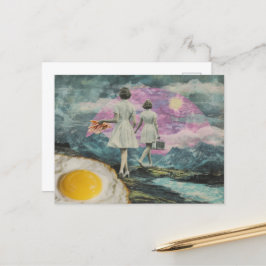 Surrealistisch ontbijt vrouw met spek en eieren briefkaart