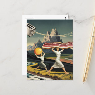 Surrealistisch ontbijt vrouwen briefkaart