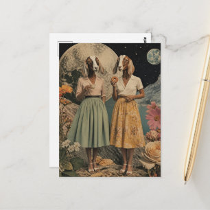 Surrealistisch paar geiten dames ontbijt collage briefkaart