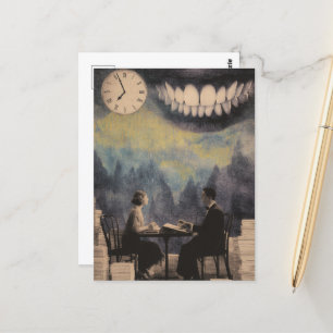 Surrealistisch paar op een date tanden in de lucht briefkaart