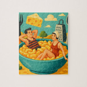 Surrealistisch paar zwemt in een kom Cheesy Noodle Legpuzzel