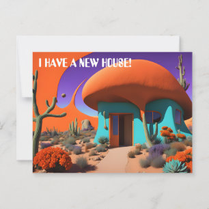 Surrealistisch paddestoelhuis nieuw adres briefkaart