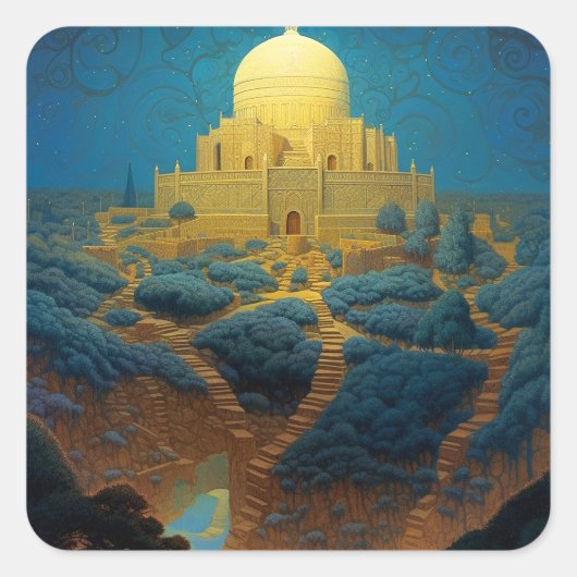 Surrealistisch paleislandschap vierkante sticker (Voorkant)