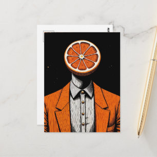 SURREAListisch persoon met een sinaasappel als hoo Briefkaart