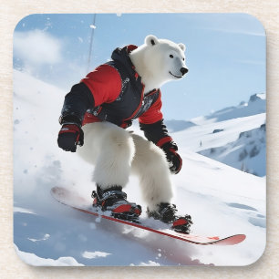 Surrealistisch Polar Beer Snowboarden in Red Ski J Bier Onderzetter