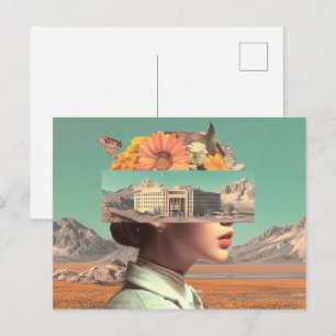 Surrealistisch portret met architecturaal landscha briefkaart