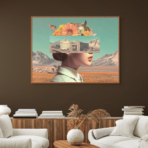 Surrealistisch portret met architecturaal landscha canvas afdruk