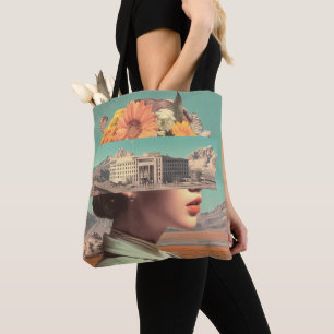 Surrealistisch portret met architecturaal landscha draagtas