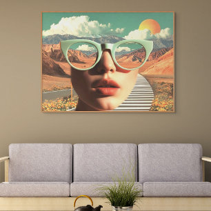 Surrealistisch Portret Met Bril Die Woestijn Weers Canvas Afdruk