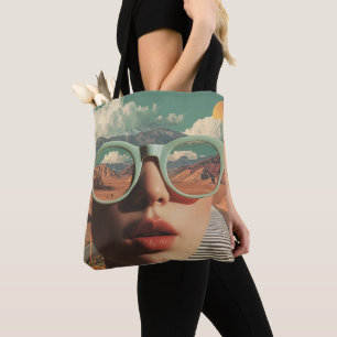 Surrealistisch Portret Met Bril Die Woestijn Weers Draagtas