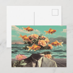 Surrealistisch Portret Met Goudvis Bloemen En Ocea Briefkaart
