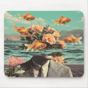 Surrealistisch Portret Met Goudvis Bloemen En Ocea Muismat