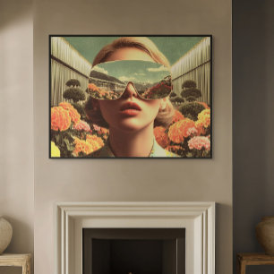 Surrealistisch portret met zonnebril die een bloem poster