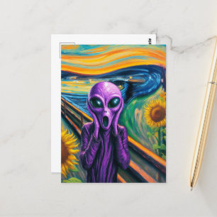 Surrealistisch schreeuwende Paarse alien Briefkaart