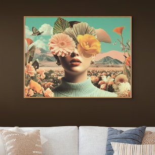 Surrealistisch Vrouwelijk Portret Met Bloemen Die Poster
