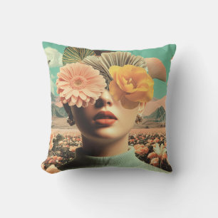Surrealistisch vrouwenportret met bloemen die ogen kussen