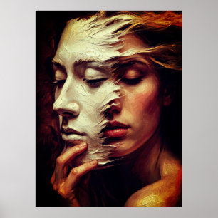 Surrealistisch vrouwenportret met geschilderd mask poster