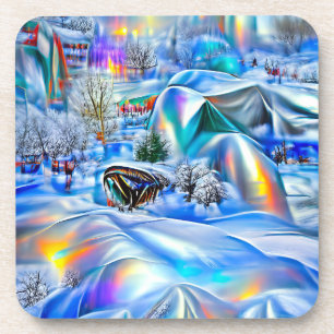 Surrealistisch winterwonderland met iriserende lic bier onderzetter
