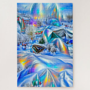 Surrealistisch winterwonderland met iriserende lic legpuzzel
