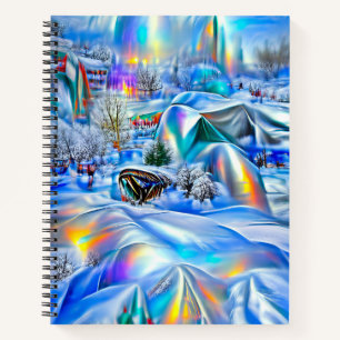 Surrealistisch winterwonderland met iriserende lic notitieboek