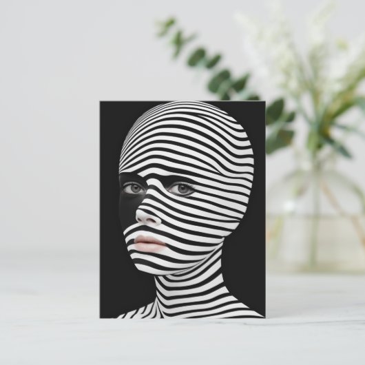 Surrealistisch zwart-wit gezicht briefkaart (Staand voorkant)