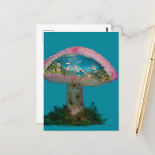 Surrealistisch zwembad in een paddenstoel briefkaart