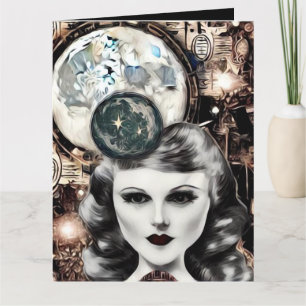 Surrealistische abstracte Art Deco vrouwen gezicht Bedankkaart