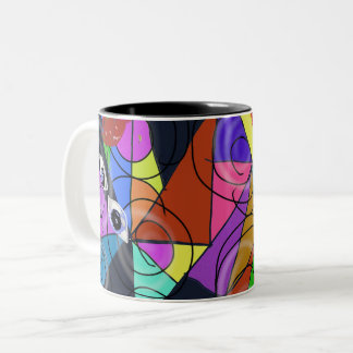 Surrealistische abstracte geometrische patronen me tweekleurige koffiemok