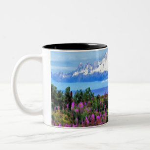 Surrealistische Alaska Wilderness schilderij Tweekleurige Koffiemok