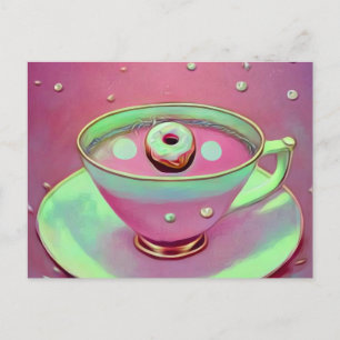 Surrealistische antieke theekop & kleine donut briefkaart