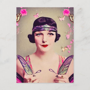 Surrealistische Art Deco Vlinder Flapper Briefkaart