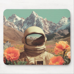 Surrealistische astronaut in bloemenveld muismat