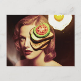 Surrealistische avocado toast en ei ontbijt briefkaart