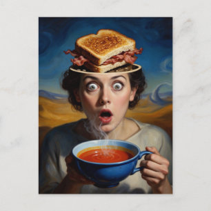 Surrealistische bacon sandwich en soep briefkaart