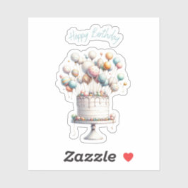 Surrealistische ballonnen en verjaardagstaart sticker