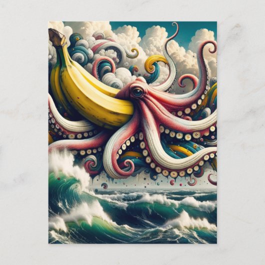 Surrealistische Banaan Octopus Briefkaart (Voorkant)