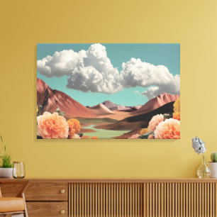 Surrealistische bloemrijke berglandschap met drama canvas afdruk