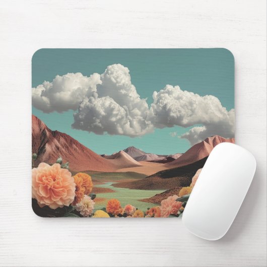 Surrealistische bloemrijke berglandschap met drama muismat (Met muis)
