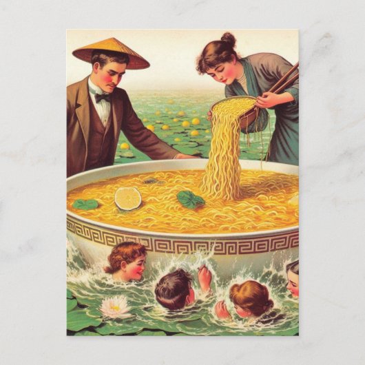 Surrealistische Bowl of Noodles Pool in de vijver Briefkaart (Voorkant)