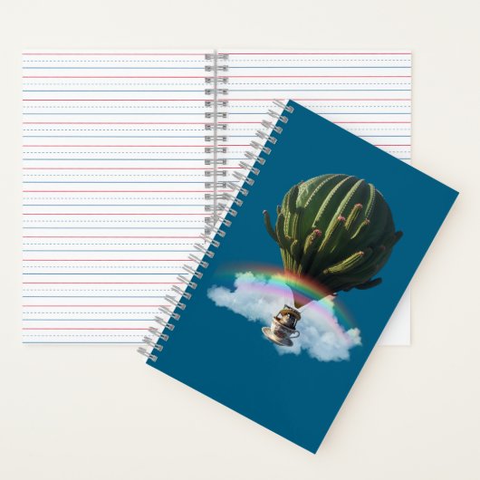 Surrealistische Cat Hete Luchtballon met Cactus & Notitieboek (Binnen)