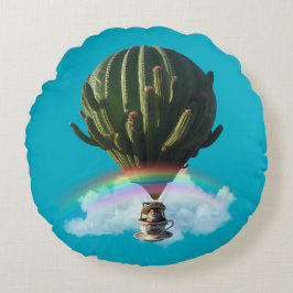 Surrealistische Cat Hete Luchtballon met Cactus &  Rond Kussen