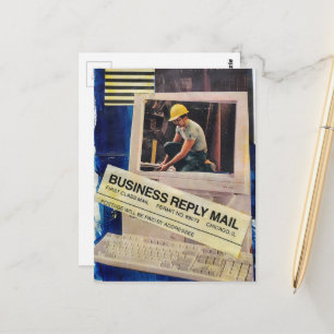 Surrealistische Collage van Werkende Man Briefkaart