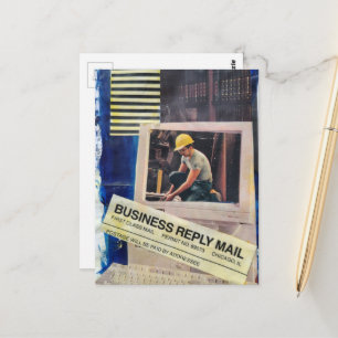 Surrealistische Collage van Werkende Man Briefkaart