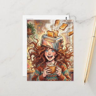 Surrealistische dame en een broodrooster op haar h briefkaart