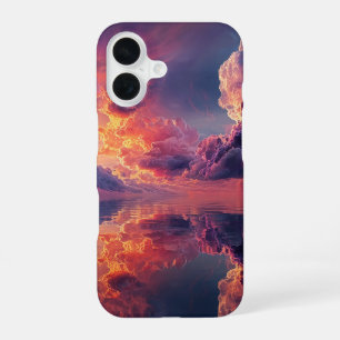 Surrealistische dramatische wolken met vurige zons iPhone 16 hoesje