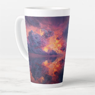 Surrealistische dramatische wolken met vurige zons latte mok